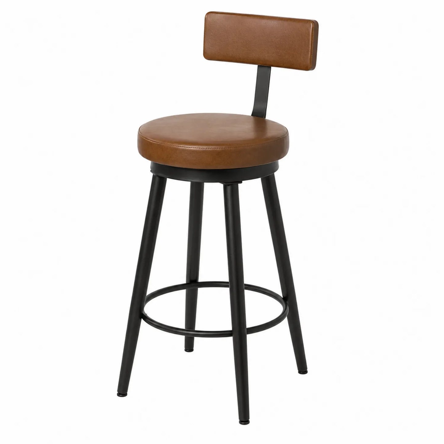 Tabouret de bar pivotant en cuir synthétique avec cadre en métal noir