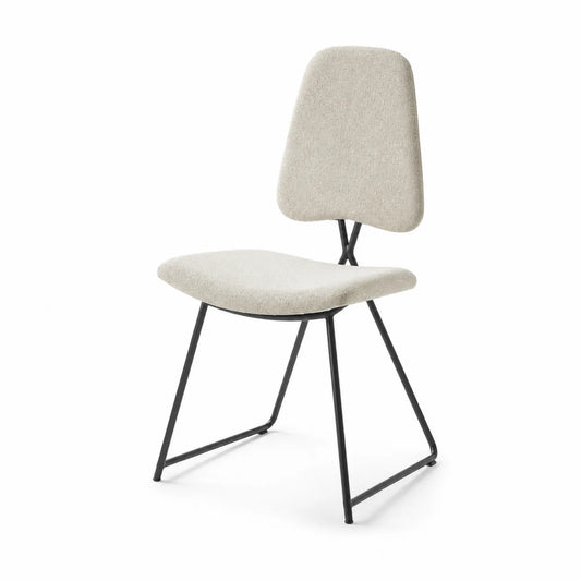 Chaise de salle à manger tissu beige structure métallique noire