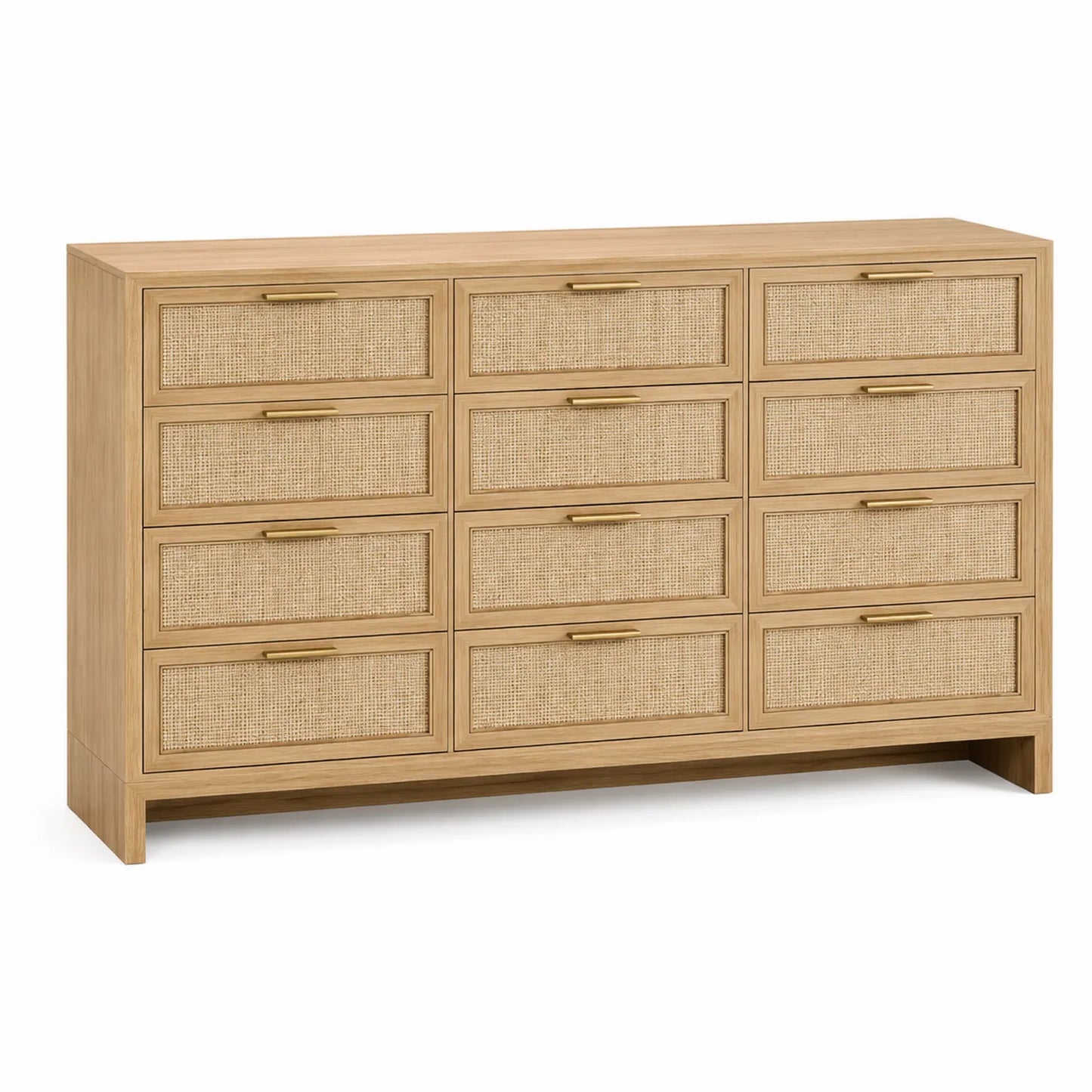 Commode en Bois avec 12 Tiroirs en Rotin Beige