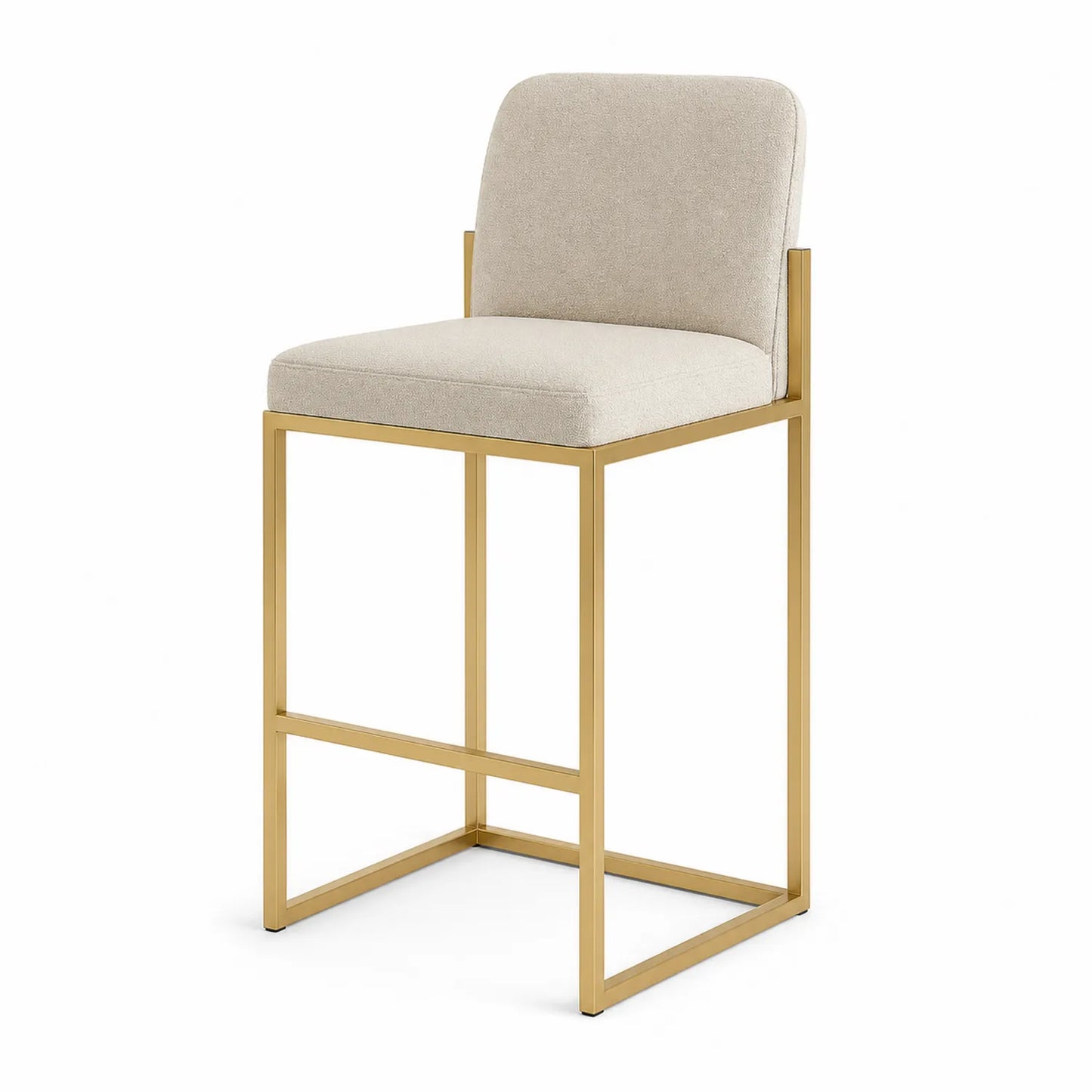 Chaise de bar en tissu beige avec structure métallique dorée