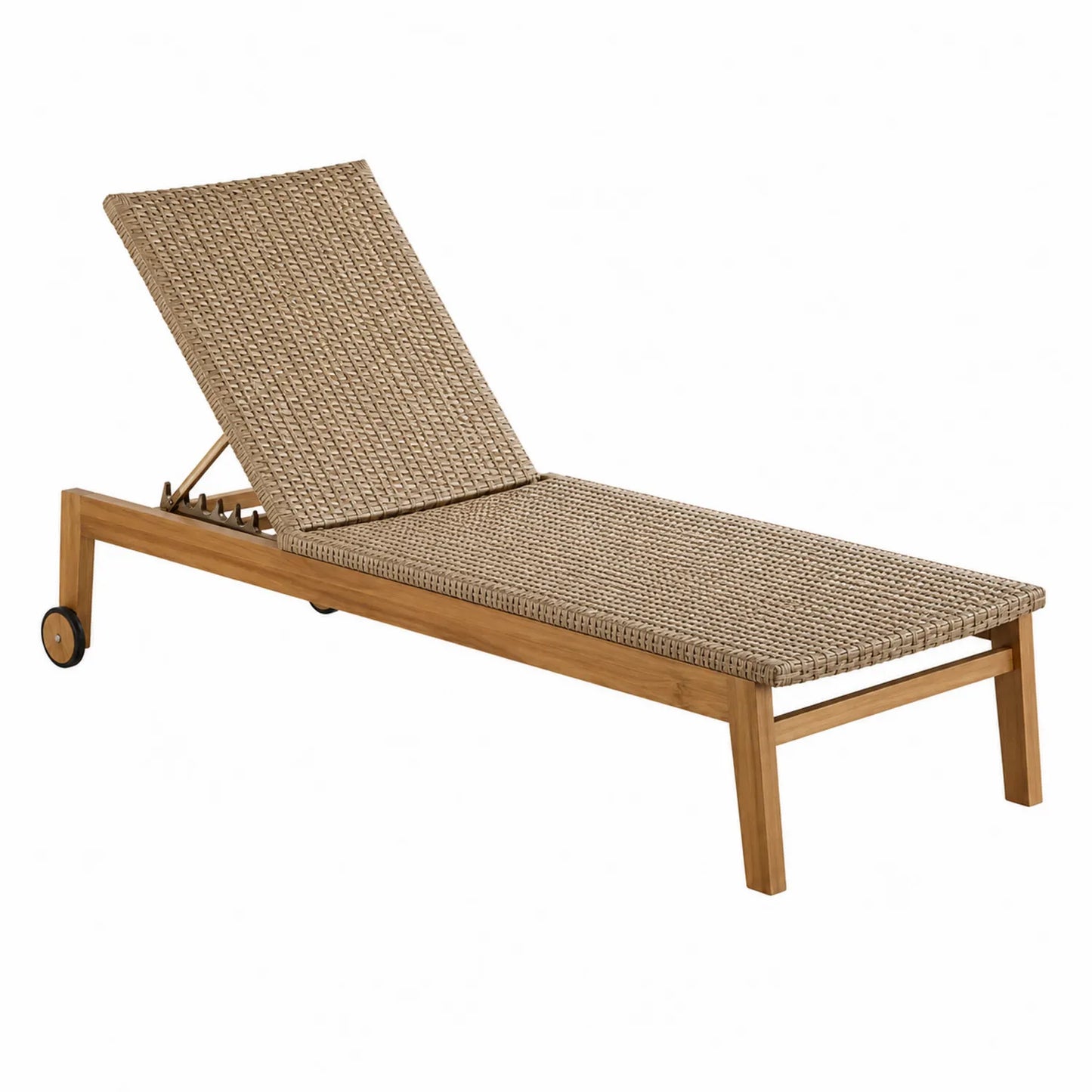 Chaise longue d'extérieur en teck et résine tressée beige