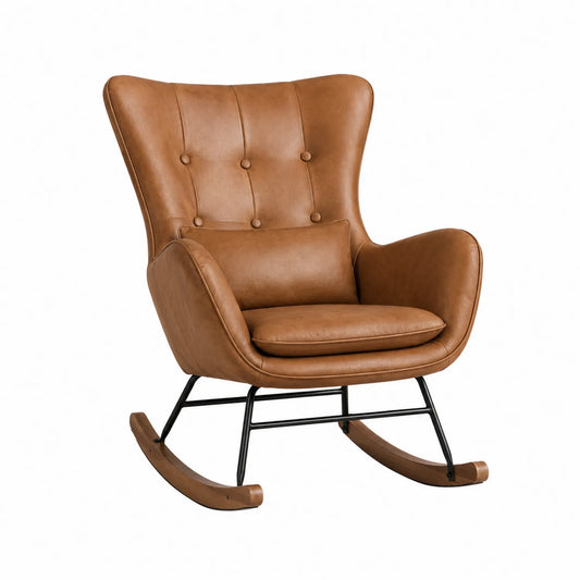 Chaise à bascule en cuir synthétique brun