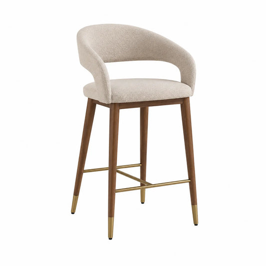 Tabouret de bar en bois et tissu beige 75 cm