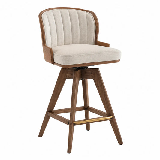 Tabouret en bois avec siège rotatif en tissu beige