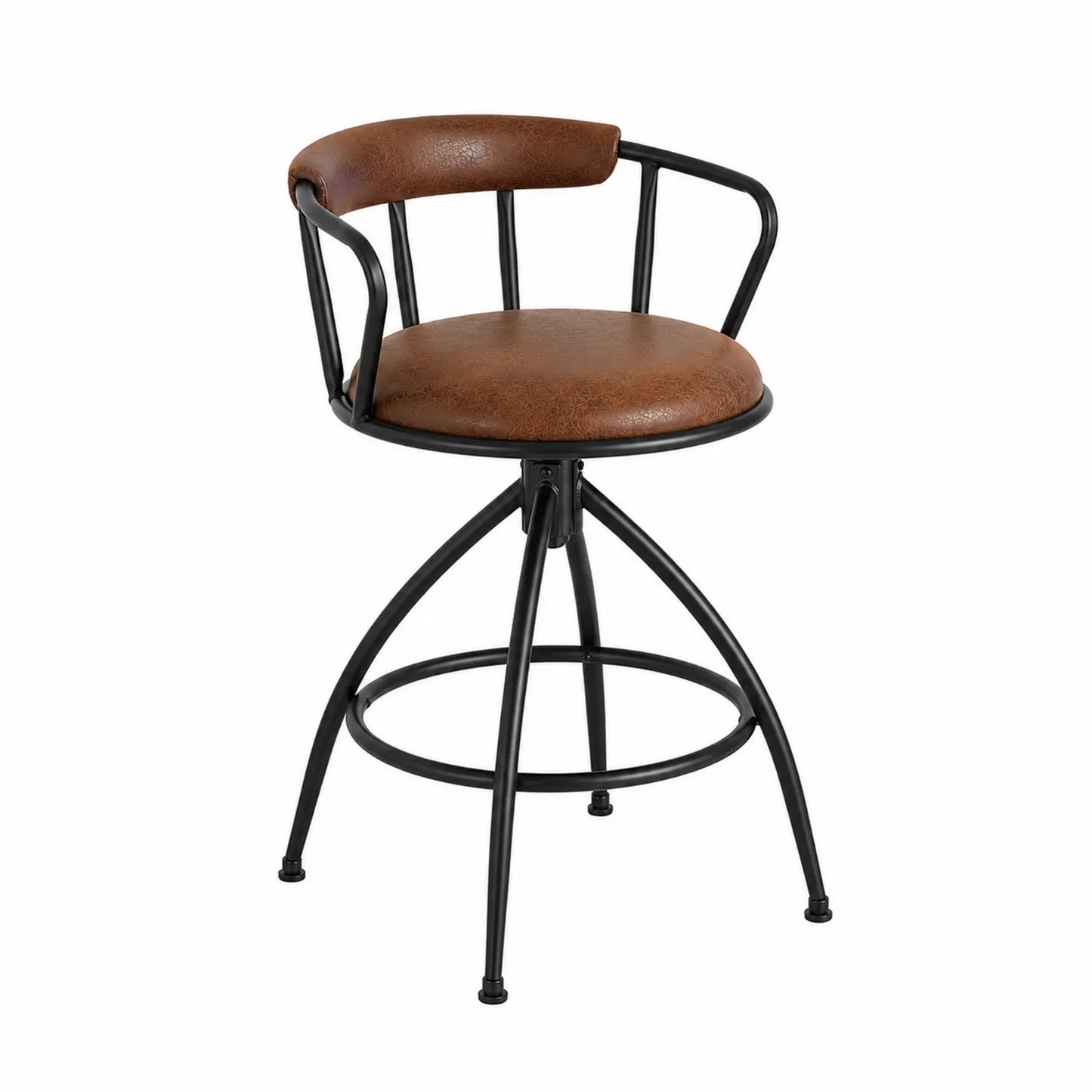 Tabouret de bar pivotant en métal et cuir synthétique marron