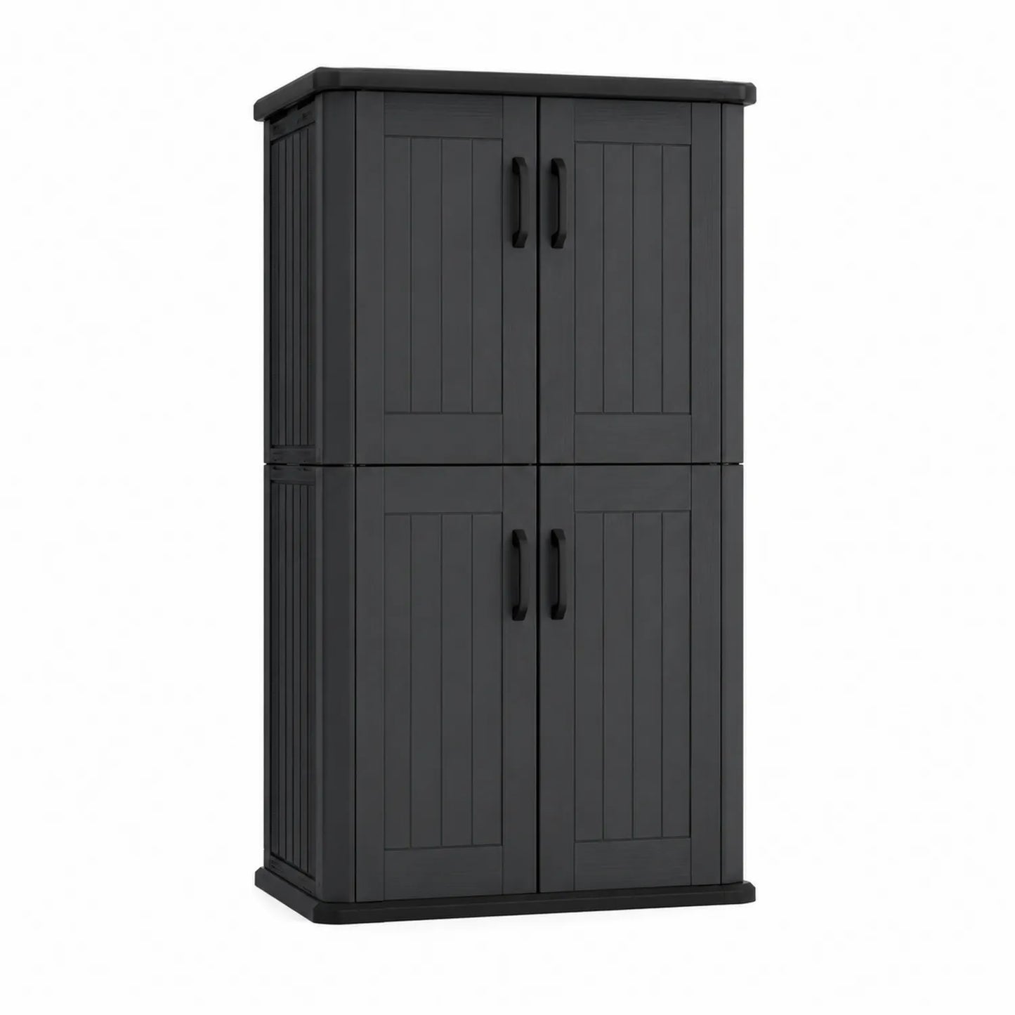 Armoire extérieure en résine noire avec 4 portes et étagères