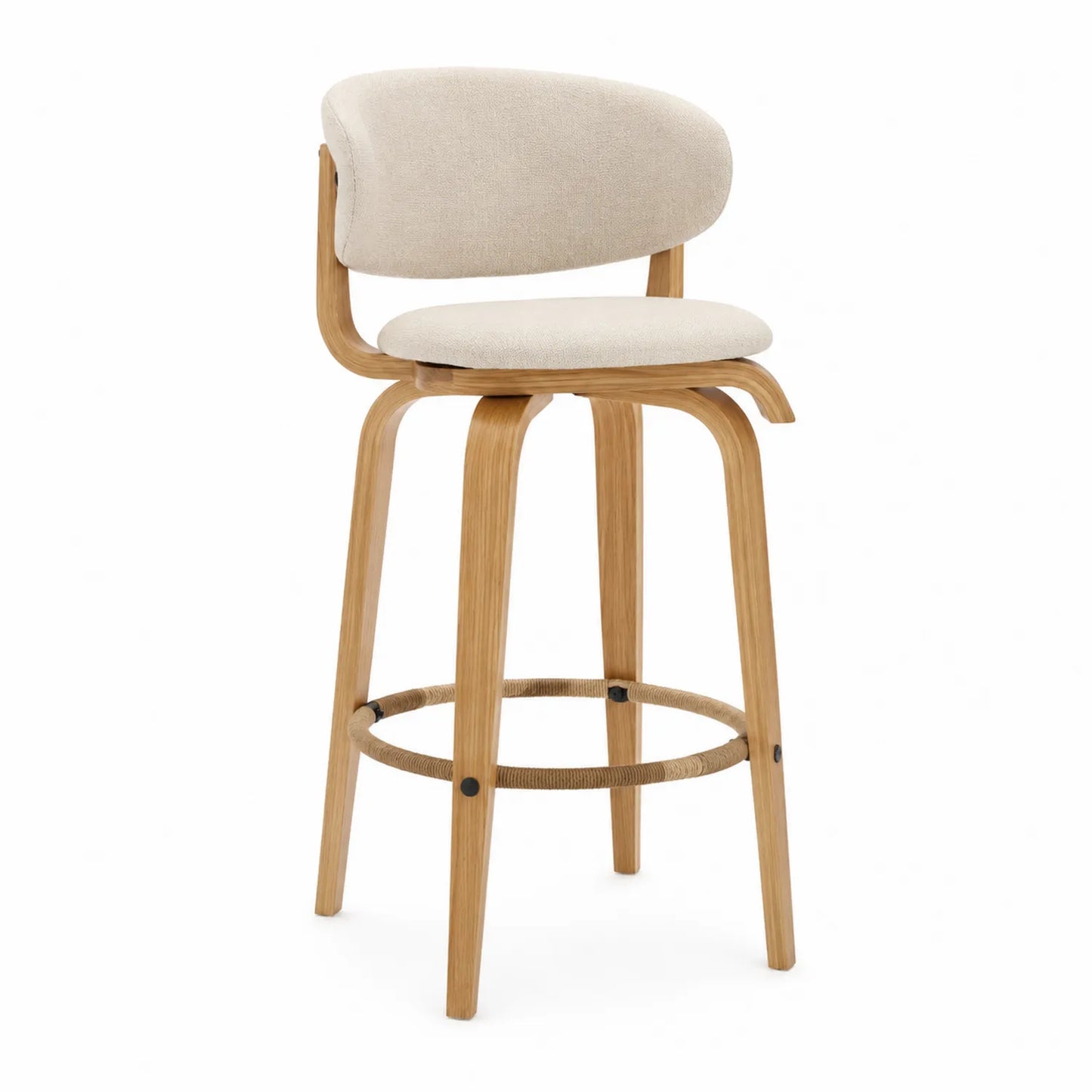 Tabouret de bar en bois courbé et tissu beige